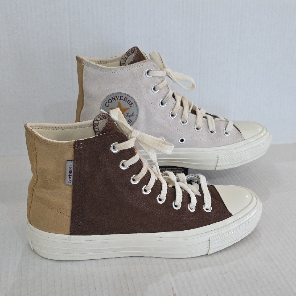Converse Carhartt Leather All Star High-Tops in Brown/White Women's 8.5 Men 6.5 - Picture 3 of 13